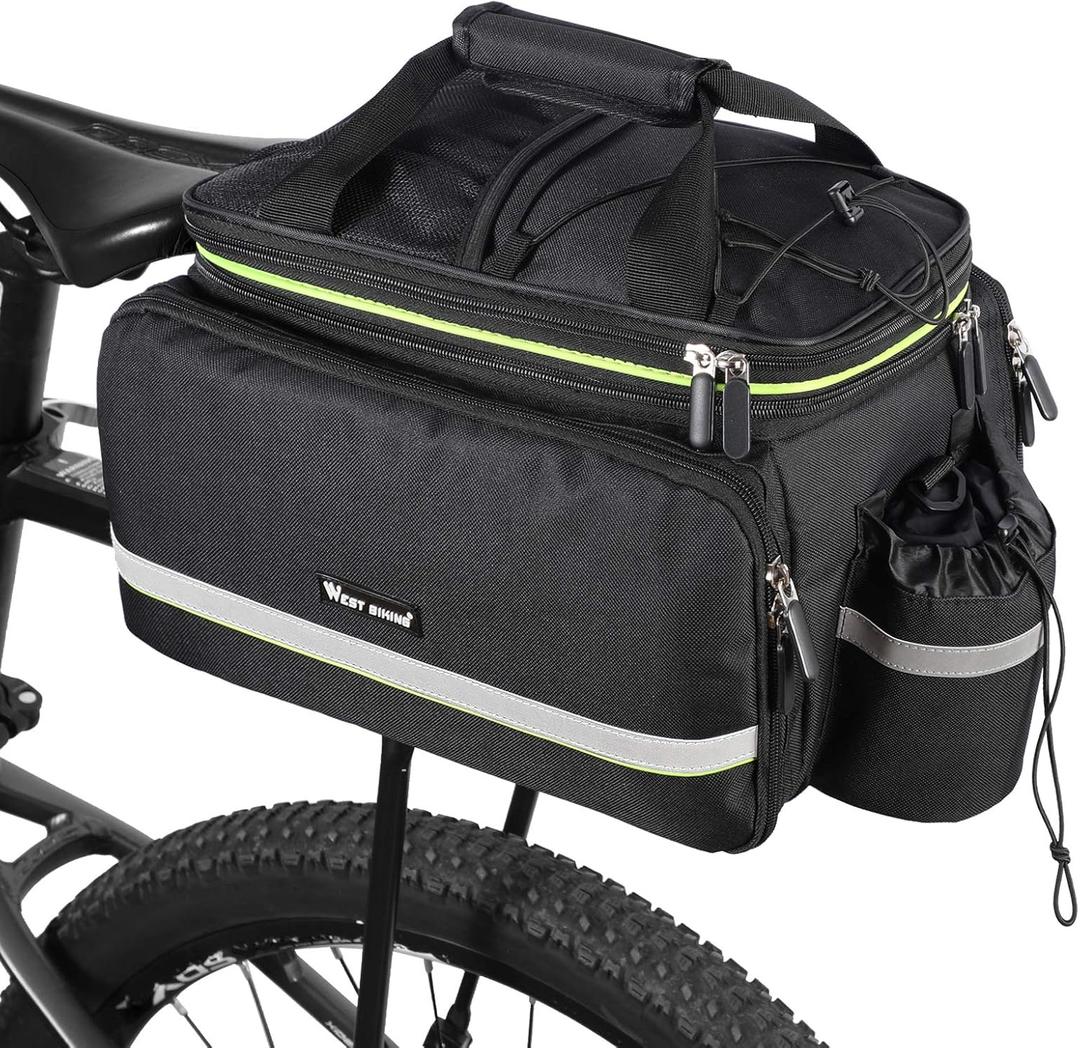 West Biking Rear Pannier Bag - 35L Large Capacity Waterproof Multi-Function Bicycle Rack Carrier, Detachable Tail Seat Trunk Bag With Handbag Shoulder Strap for Storage (Black)