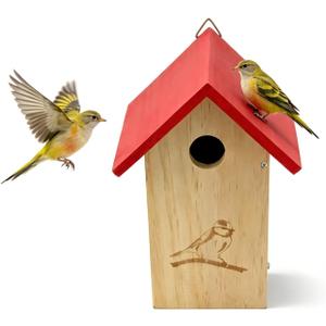 Wooden Bird Houses for Outside Hanging (Red, 1.38") | Small Bird House, Outdoor Bird Box