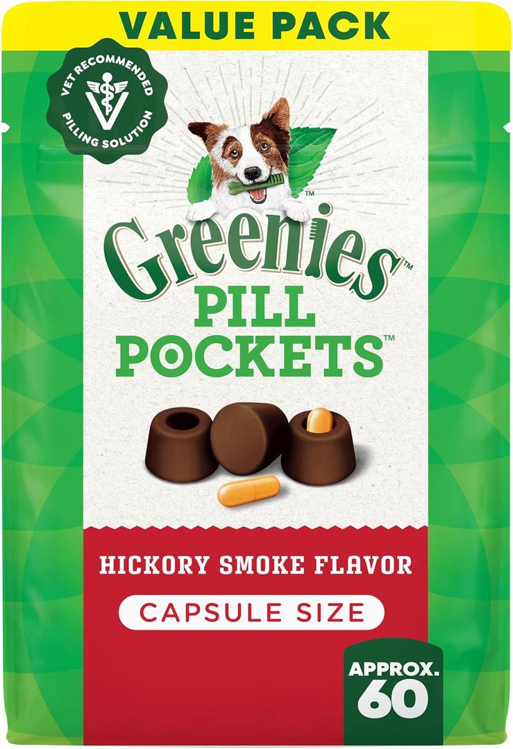 Greenies Pill Pockets for Dogs Large Size, Dog Treat Pouch for Capsule Medication, Hickory Smoke Flavor, 15.8 oz. Pouch (EXP 04/17/26)
