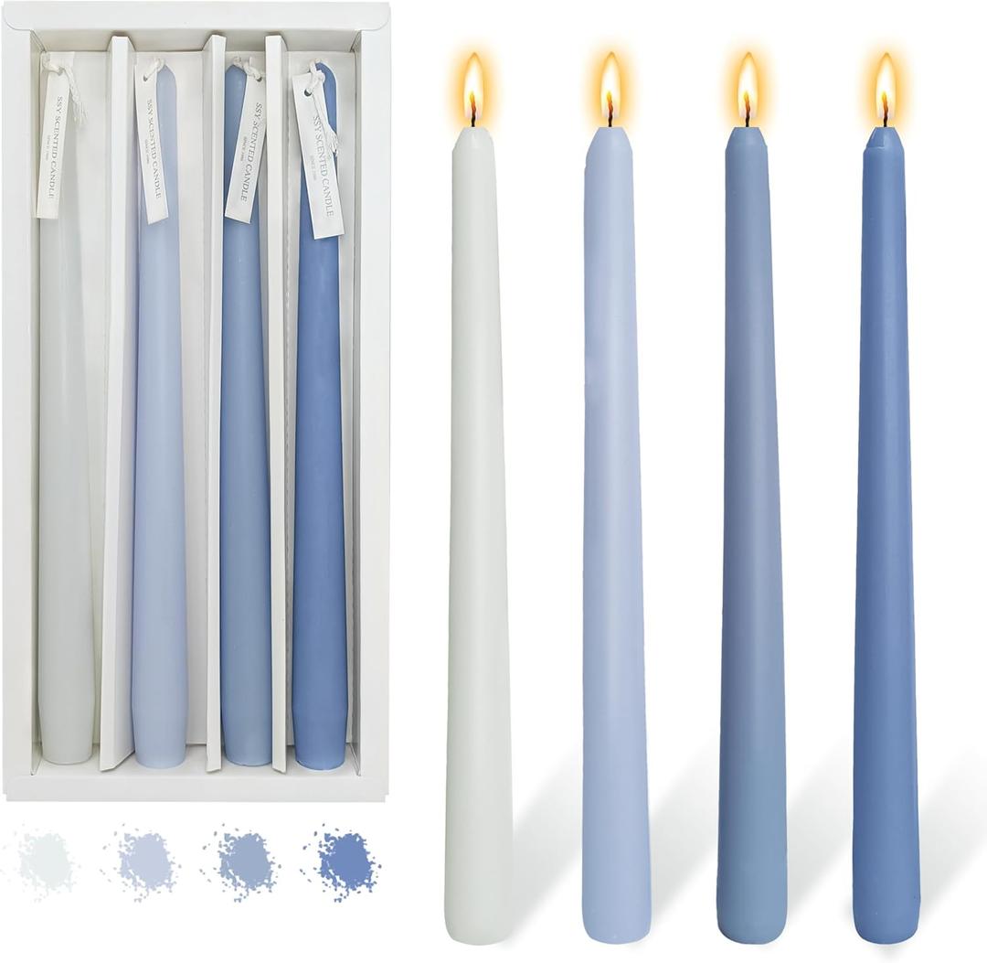 Sea Salt Scented Gradient Color Scented Taper Candles Smokeless Candle Sticks Long Candles Wax Colored Tapered Candles Candlesticks for Decor Wedding, Festival and Special Occasions, 10 INCH
