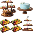 RattanView Wooden Dessert Table Display Set of 4 Wood Dessert Tower Rustic Rectangular Cake Stand 3 Tier Brown Serving Tray Farmhouse Cupcake Platter for Wedding Reception, Tea Party, Baby Shower