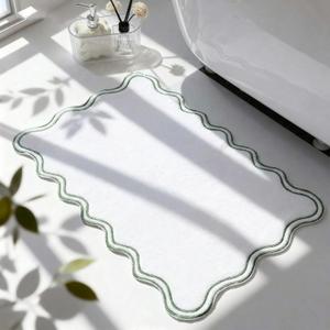 1 Pcs Scalloped Bath Mat Towel 18 x 27 in Nonslip Bath Mat 100% Cotton Preppy Bathroom Rug White with Embroidery Cute Design for Shower Floor, Bathroom Decoration (Green)