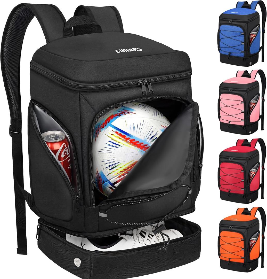 Soccer Bag - Soccer Backpack with Ball Holder,Sport Equipment Bags gifts for soccer stuff Water resistant Includes Separate Cleat Fit Basketball Volleyball Football (Black)