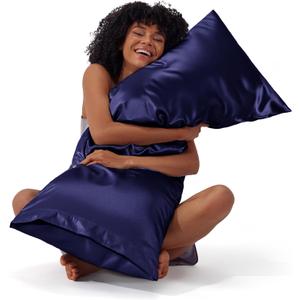 Bedsure Body Pillow Cover 20x54 Inches - Navy Satin Similar to Silk Pillowcase for Hair and Skin, Cooling and Silky Long Body Pillow Pillowcase for Adults with Envelope Closure, Gifts for Women Men
