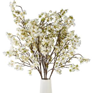 6 Pcs Artificial Cherry Blossom Flower Branches, Realistic Long Stem Silk Cherry Blossom Tree Stems Faux Cherry Flowers Vase Arrangements for Wedding Home Party Garden Decor (White)