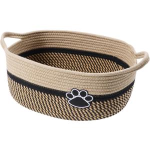 Small Woven Baskets for Organizing Rope Storage Basket with Handle Cute Cotton Nursery Gift Dog Toy Bins Organizer-Black&Beige
