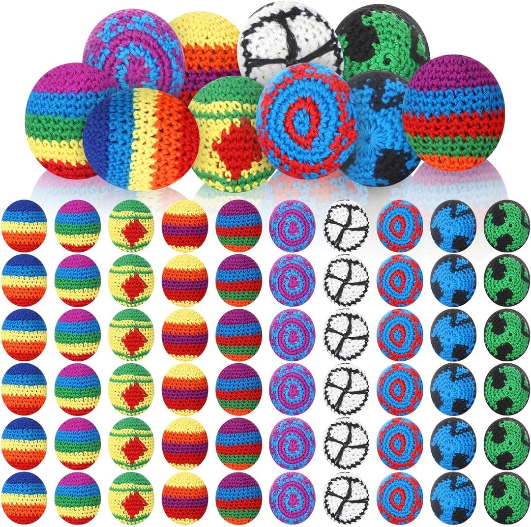 Libima 21 Pack Multicolored Assorted Woven Kickball Knitted Kick Balls Crochet Geometric Pattern Hacky Ball, Woven Kindergarten Toys for Indoor Outdoor Carnival Supplies