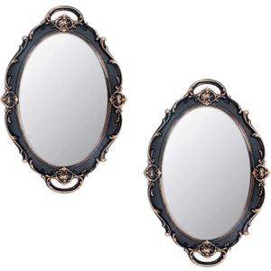 Eaoundm 14.5 x 10 inchs Oval Antique Decorative Wall Mirror Vintage Hanging Mirror (Brown, 2 Pcs)