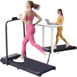 Walking Pad with Handle Bar, 3.0HP Walking Pad Treadmill with Handles, 3 in 1 Portable Under Desk Treadmills for Home Small Space, Foldable Folding Home Treadmill with Remote Control, 300LBS Capacity (Flag Red)