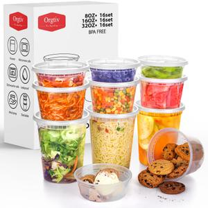 [48 Sets 32oz, 16 oz, 80z (16 each) Plastic Deli Containers with Lids,Disposable Quart Containers with Lids,Freezer Storage Containers for Food Soup Yogurt Ice Cream Juice,BPA Free Airtight Clear Takeout Boxes