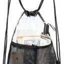 BORMELUN Clear Drawstring Backpack - Stadium Approved String Cinch Bag for Gym, Concerts, Clear Bag with Adjustable Straps Transparent (Black)