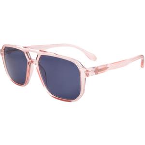 Square Reader Sunglasses for Men Women Double Bridge Pilot Full Lens Sun Reading Glasses UV400 Outdoor Driving, Clear Pink Frame + Grey Lens, +3.0