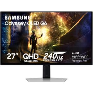Samsung 27” Odyssey OLED G6 (G61SD) QHD & QD-OLED Gaming Monitor 240Hz 0.03ms FreeSync Premium Pro Gaming Monitor with Sleek Metal Design, US, LS27DG610SNXZA