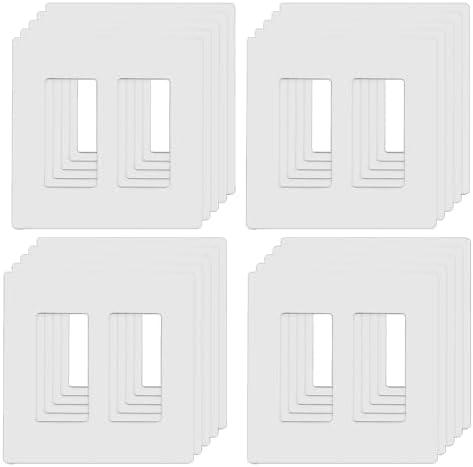 ABBOTECH 2-Gang Screwless Decorator Wall Plates, Child Safe Standard Size Outlet Cover, Unbreakable Polycarbonate Thermoplastic, Glossy White,20 Pack,UL Listed