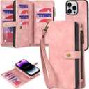 TwoHead Designed for iPhone 14 Pro Max Wallet Case with Card Holder Detachable Magnetic Phone Case PU Leather Wallet Phone Case Case Wallet for Women/Men (Pink)