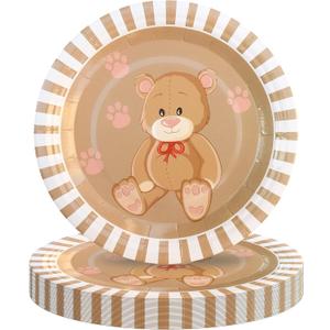 Pandecor 50 Pieces Bear Paper Dessert Plates,7 Inches Disposable Cartoon Bear Cake Plates for Baby Shower and Birthday Party