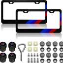 License Plate for Logo Premium Black Steel BMW License Plate Holder Compatible All Vehicle License Plate Tag Cover Fit Accessories Included (Black-Blue Blue red) (for BMW)