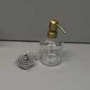 Qeemee Clear Glass Soap Dispenser, 11 Oz Boston Round Bottle Dispenser with Stainless Steel Pump, Refillable Kitchen & Bathroom Countertop Dish Soap Dispenser, Brushed Gold