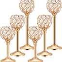 Mimorou 6 Pack Crystal Candle Holders Gold or Silver Candle Holders Bulk Tealight Candlestick Crystal Candelabras for Wedding Party Valentine Christmas Dining Table Centerpieces Decoration (Gold)