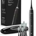 Aquasonic Black Series Ultra Whitening Toothbrush ADA Accepted Electric Toothbrush- 8 Brush Heads & Travel Case 40,000 VPM Electric Motor & Wireless Charging - 4 Modes w Smart Timer