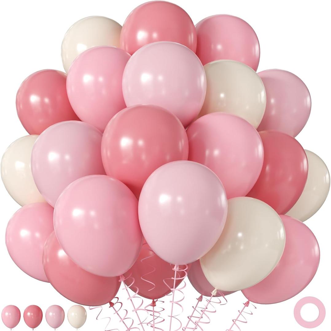 Pink and White Balloons, 60Pcs 12 Inch Dusty Pink Pastel Light Pink Sand White Balloons for Baby Shower Wedding Bridal Shower Birthday Party Decorations
