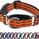 Hikiko Martingale Dog Collars Reflective Nylon Dog Collar with Quick Release Buckle Adjustable Training No Slip Dog Collar (Medium, Orange)