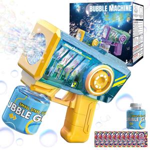 Bubble Gun with Bubble Solution - Transparent, Electric, Leak-Proof, Bubbles Machine with RGB Lights, Ideal Gift for Kids Ages 3-8 Birthday, Toys for 3 4 5 6 7 8 Years Old Boys Girls