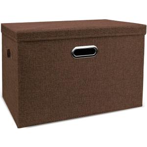 DAYARD Foldable Storage Boxes with Lids Linen Fabric Stackable Storage Bins Organizer Containers Baskets Cube with Cover for Closet Office Nursery, Coffee XL (20 x 14 x 12)