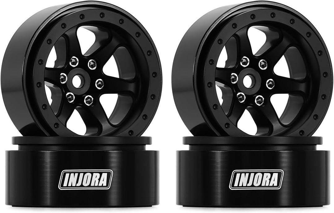 INJORA 1.3 Aluminium Beadlock Wheel Rims - Negative Offset -4.05mm for TRX4M SCX24 Upgrade 1/24 1/18 RC Crawler Car(Black)