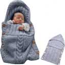 Zhanmai Winter Gray Blanket Knit Sleeping Bag Receiving Blankets Wrap Soft Warm Hat Mitten for Winter Cold Weather