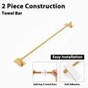 NearMoon Self Adhesive Bathroom Towel Bar- Stainless Steel Bath Wall Shelf Rack Hanging Towel Stick On Sticky Hanger Contemporary Style, NO Drilling (1 Pack, Brushed Gold, 24-Inch Towel Rack)