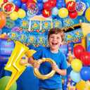 Cartoon Hedgehog Birthday Decorations for Boys,Blue Red Gold Fringe Curtains, Gold Circle Explosion Star Foil Balloon,Happy Birthday Banner