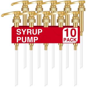 VOISEN Coffee Syrup Pumps, 10 Pack Gold Syrup Pump, Skinny Syrup Pump for 750ml 25.4oz Syrup Bottle, Syrup Pump Dispenser for Kitchen Dinning Coffee Bar Drinking Mixes, Davinci, Jordans