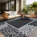 COCOER Floral Outdoor Rug 5x8 Reversible-Waterproof Patio Rug-Quick Dry Outdoor Carpet-Outdoor Area Rugs Indoor Outdoor Rugs-Outside Rug Patio Decor for Porch Deck Balcony Backyard (Blackwhite)