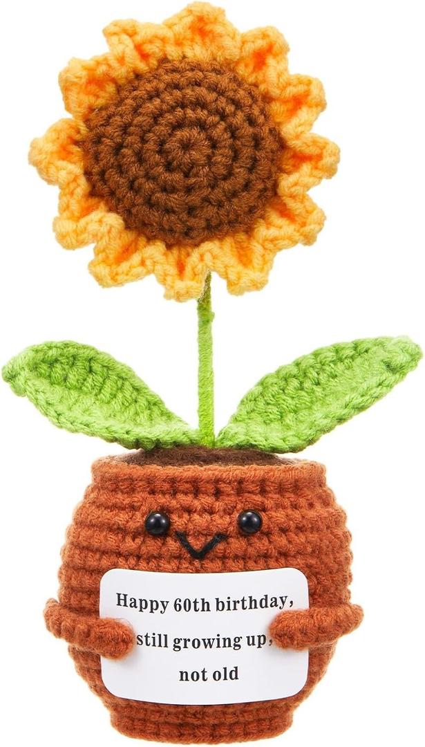 SmoothNovelty Happy 60th Birthday Gift for Women, Crochet Sunflower Gift for 60 Year Old Birthday Born in 1966, for Mom, Dad, Grandmothers, Aunts, Friends, Present Ideas