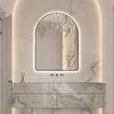 Niccy Arched LED Lighted Bathroom Mirror, 40x30 Inch Backlit Vanity Bathroom Mirror with Lights Brushed Black Framed Wall Mounted Mirrors with 3 Color Shatterproof Arch Smart Fog Free Mirror