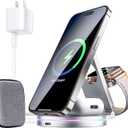 3 in 1 Wireless Charging Station for Apple Charger, 15W Fast Mag-Safe Qi-Certified Magnetic Portable Charger Stand for iPhone 1615141312 Apple Watch AirPods 3/2 Pro, Adjustable Angle (Silver, Qi)