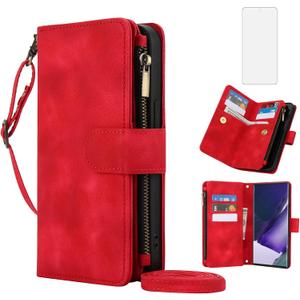 Asuwish Phone Case for Samsung Galaxy A52/A52S 5G Wallet Cover with Tempered Glass Screen Protector and Zipper Card Holder Slot Stand Accessories Wrist Strap A 52 S 4G G5 52A S52 52S Women Men Red