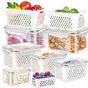6 Pack Fruit Storage Containers for Fridge, Produce Saver Vegetable Container with Drain Colanders - Refrigerator Organizer for Lettuce Keepers Berry Container
