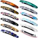 12 Pieces Hair Barrettes for Women Tortoise Shell Acetate French Skinny Clip Automatic Ponytail Barrettes for Women Fine Thin Hair Accessories(Fresh Color)