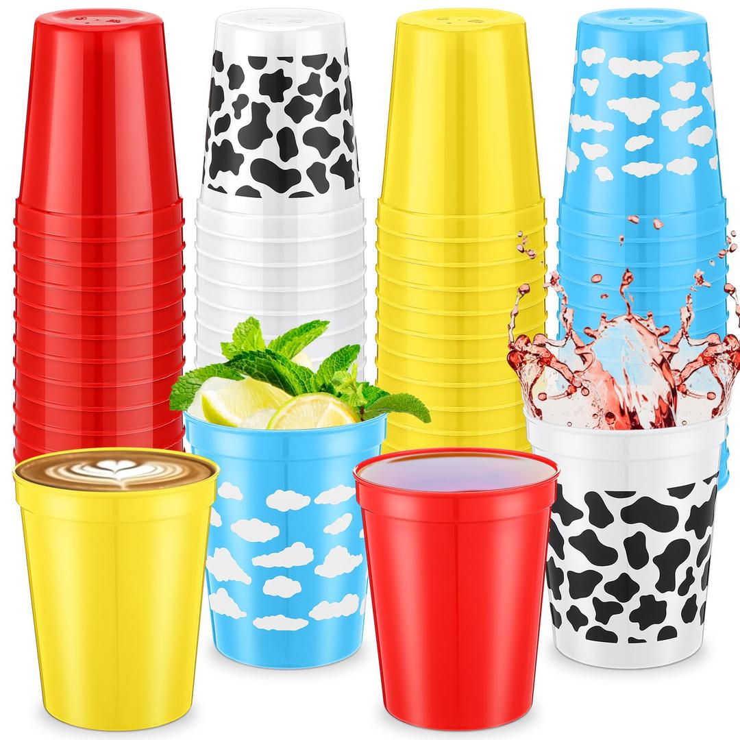 MotiMind 48 Pcs Blue Dog Birthday Party Supplies Reusable 16 oz Plastic Cups Bulk Paw Print Fun Drinkware Cartoon Themed Cups Orange Blue Dog Party Decorations for Baby Shower Birthday