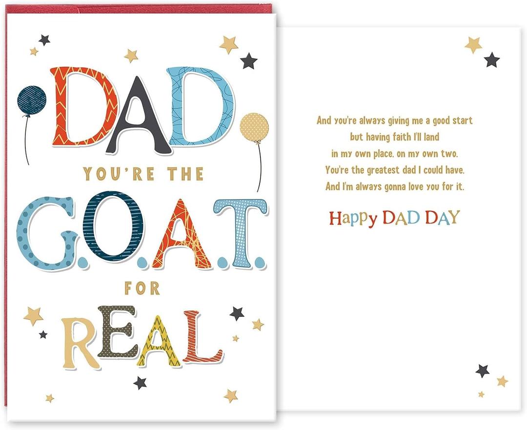 4 x Funny Father's Day Card for Dad, Slang Fathers Day Card for Daddy, Hilarious Fathers Day Gift from Kids, Dad You're the GOAT for Real