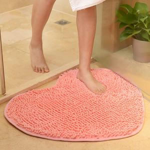 Rose Small Heart Shaped Chenille Bath Mat Soft Absorbent Plush Microfiber Bathroom Rug Non-Slip Machine Washable Shaggy Mats Carpet for Shower, Bedroom, Bathtub, 12"x18"