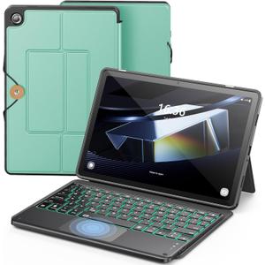 INFILAND Keyboard Case for Samsung Galaxy Tab A9 Plus 5G with 7-Color Backlight & High Precision Trackpad, Slim and Portable Detachable Folder Style Keyboard Case for Tab A9 11 inch (05-Mint Green)