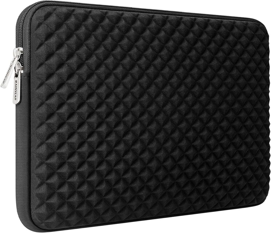 RAINYEAR 14 Inch Laptop Sleeve Diamond Foam Shock Resistant Neoprene Padded Case Fluffy Lining Zipper Cover Bag Compatible with 14" Notebook Computer Chromebook Tablet Ultrabook(Black)