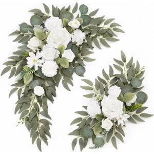 Wedding Sign Faux Flower Swag (Pack of 2) for Ceremony Party Reception Entrance Floral Decor Wall Easel Stand for Wedding Poster Welcome Sign (Natural White)