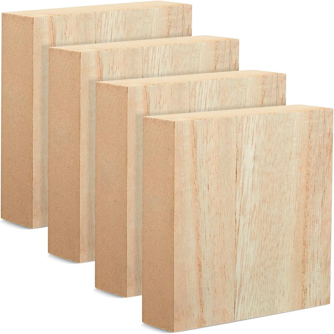 Bright Creations Unfinished MDF Wood Blocks for Crafts, 1 in Thick Wooden Square Blocks (4x4 inches) - Pack of 4 - Unfinished Wood