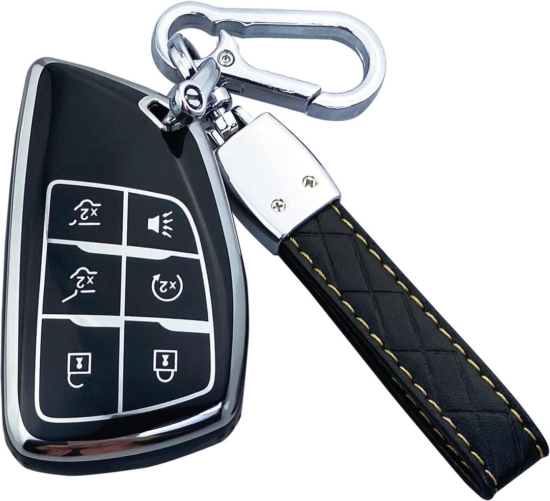 Key Fob Cover Case Compatible with Chevy 2021-2023 Suburban Tahoe GMC Yukon Buick Encore Avenir Accessories Shell (Black)