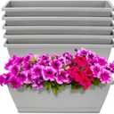 Window Box Planter, 6 Packs 17 Inches Rectangle Planters Box with Drainage Holes and Trays, Vegetable Planters for Windowsill Patio Garden Home Decor Porch Yard Light Gray