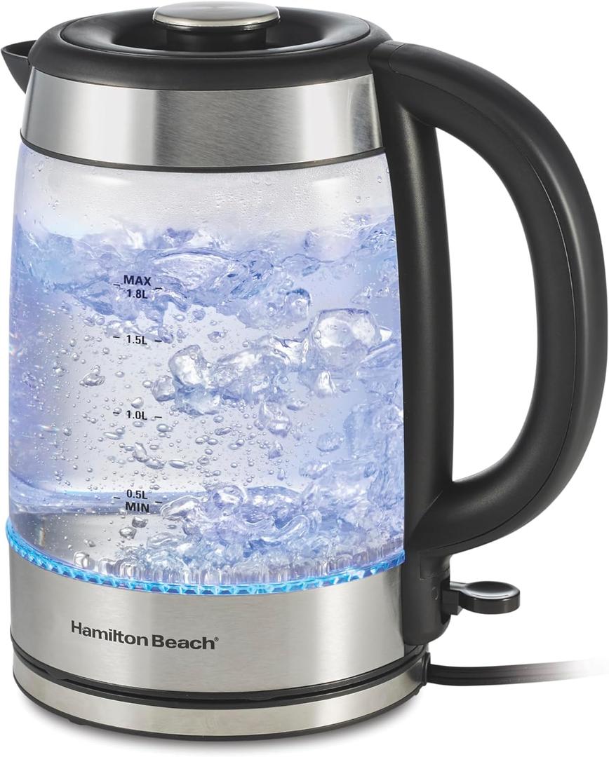 Hamilton Beach Electric Tea Kettle, Water Boiler & Heater, 1.8 Liter, Cordless Serving, 1500 Watts for Fast Boiling, Auto-Shutoff and Boil-Dry Protection, Easy-View Glass (40853C)